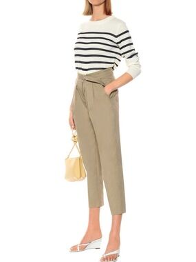 A.P.C. Sarah High Rise Belted Front Pleated Cropped Beige Pants Sz FR34 US0-2 XS